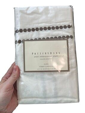 Pottery Barn Ivory Pearl Embroidered Euro Sham 26x26 Pillow Cover NEW